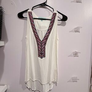 Karlie White Tank Top with Multicolor Embroidery